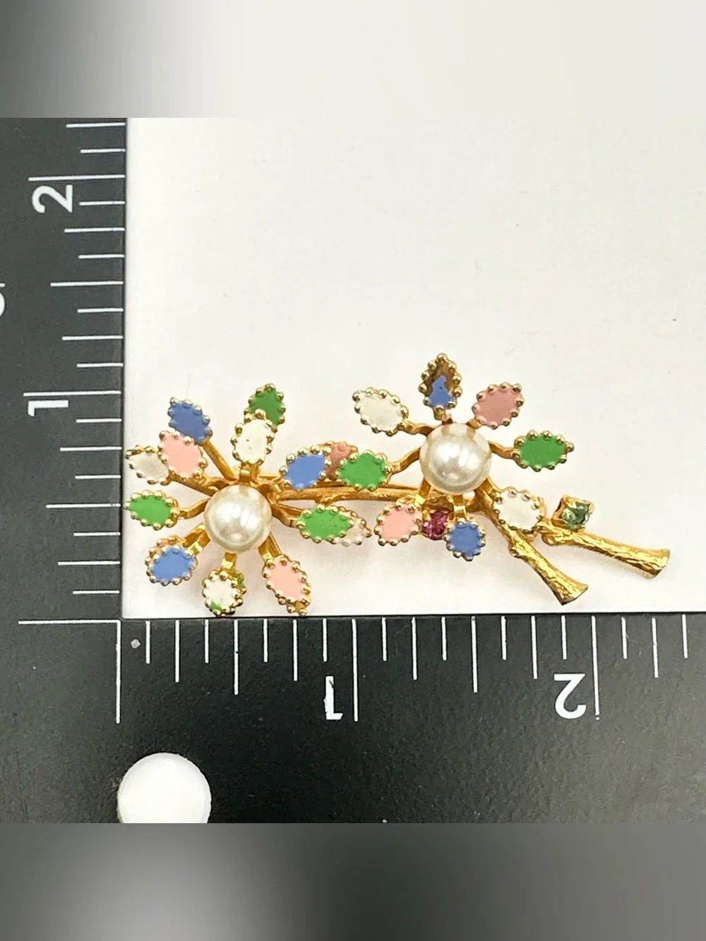 Made in Austria Signed Vintage Uranium Glass Stone Flower Brooch